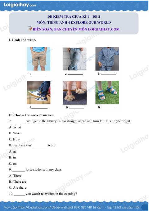 Đề thi giữa kì 1 Tiếng Anh 4 Explore Our World - Đề số 2